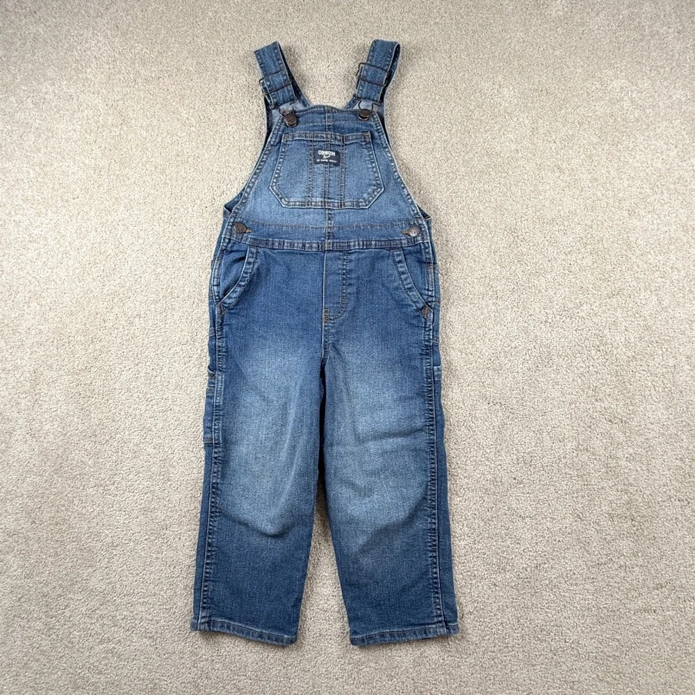 OshKosh Denim Overalls Kids 4T Blue Carpenter Bib Pocket Stretch